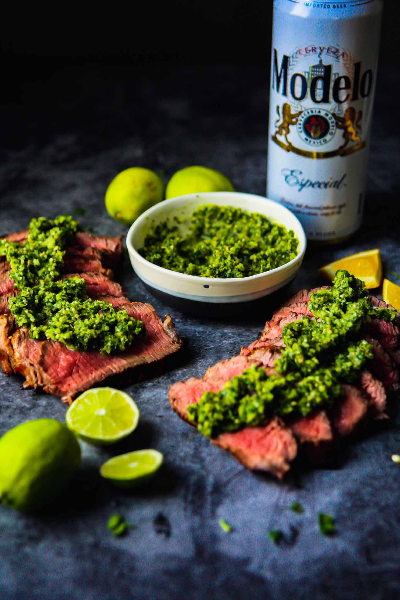 Modelo and Citrus Marinated Steak with Chimichurri