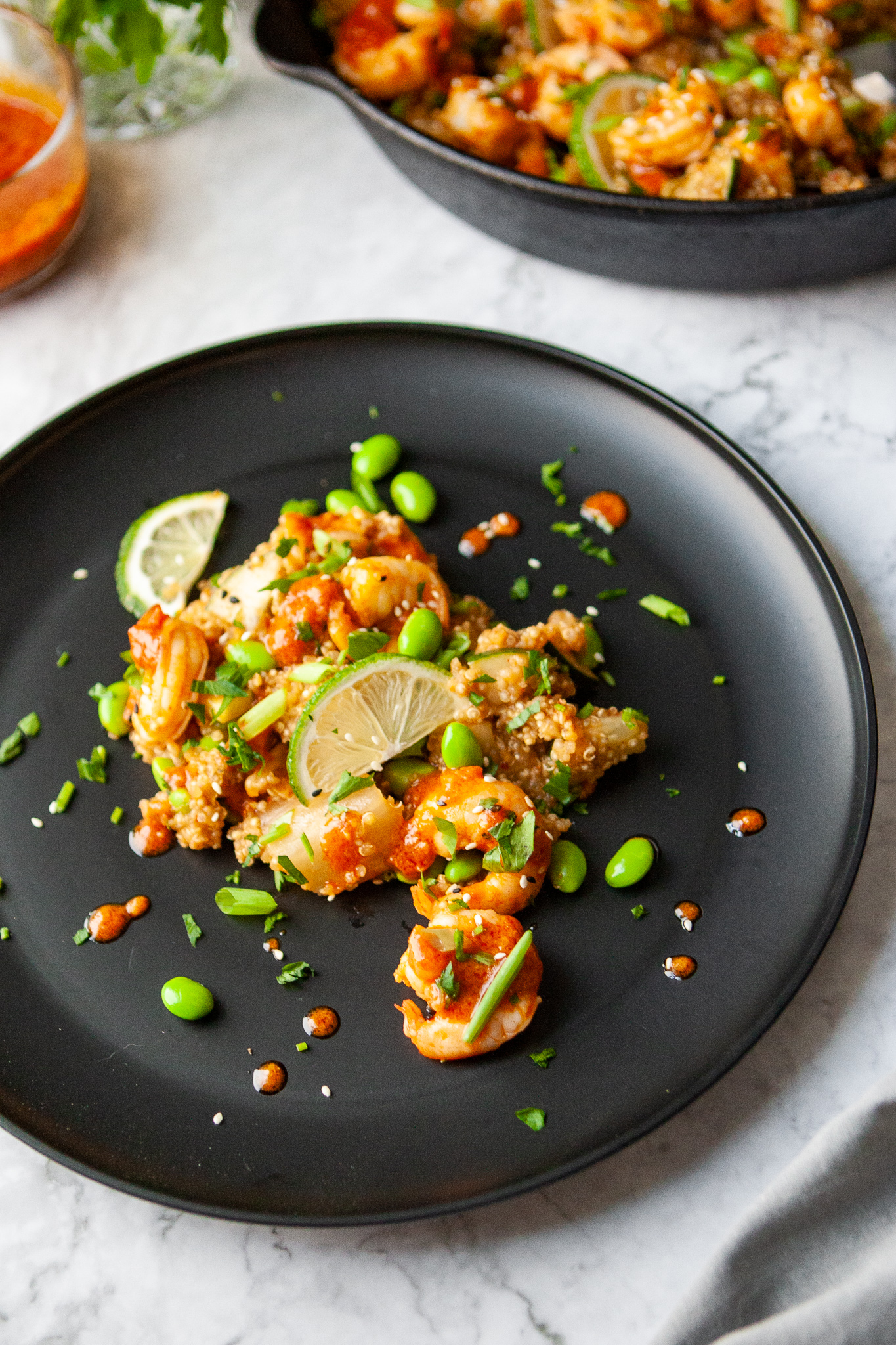 Skillet Quinoa with Buttery Kimchi Shrimp